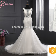 Hot Sale Long Train Sleeveless See Through Sexy Mermaid Wedding Dress2017